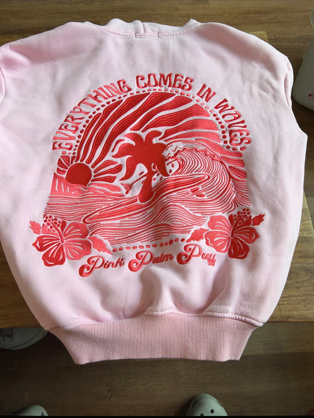 Pink Palm Puff Surf Graphic Hoodie